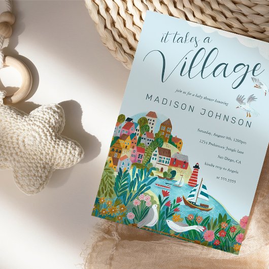 村の少年ベビーシャワーパーティー 招待状