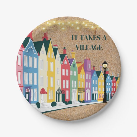 村の工芸品に赤モダンちゃんシャワーが必要 ペーパープレート (正面)