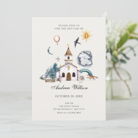 村の教会の庭での洗礼 招待状 (スタンド正面)