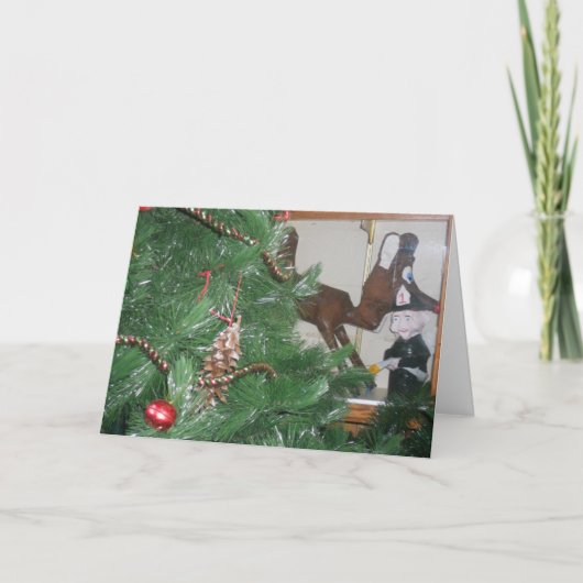 「村の消防署の彫刻」クリスマスカード カード (正面)