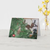 "村の消防署彫刻" クリスマスカード カード (黄色い花)