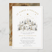 村の温もり ウインター ベイビー シャワー フォト 招待状 (正面/裏面)