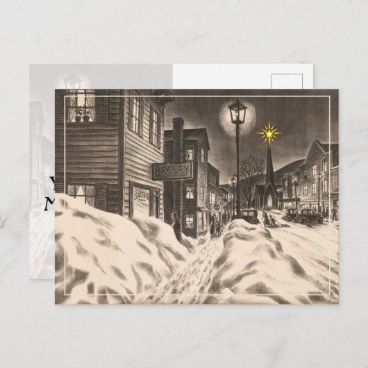 村の通り星と冬の夜 ポストカード (正面/裏面)