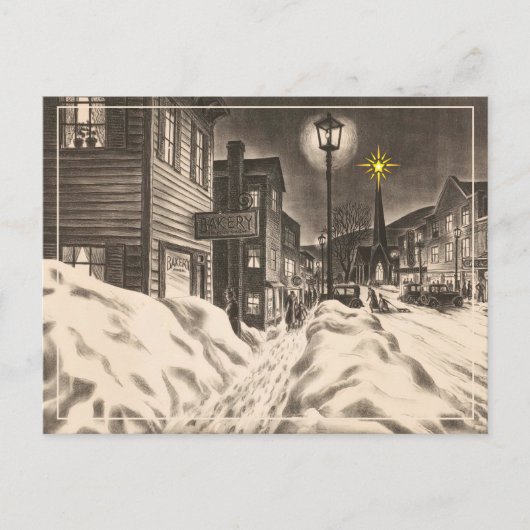 村の通り星と冬の夜 ポストカード (正面)