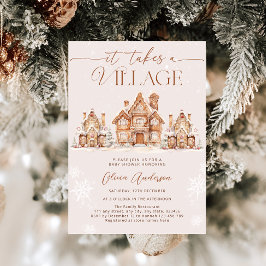 村の雪の冬の赤ちゃんシャワー 招待状