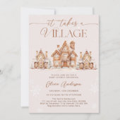 村の雪の冬の赤ちゃんシャワー 招待状 (正面)