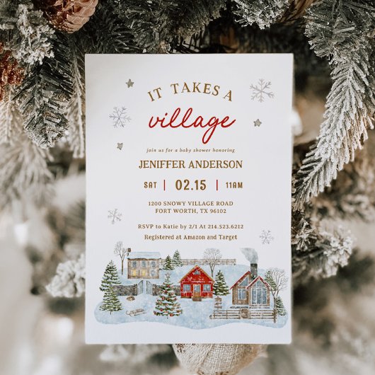 村の雪の多い冬の赤ちゃんシャワーが必要 招待状