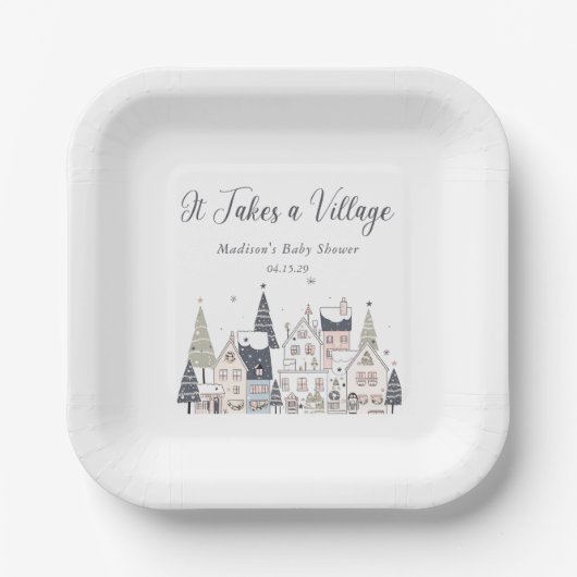 村の雪の赤ん坊のシャワーお洒落が必要 ペーパープレート (正面)