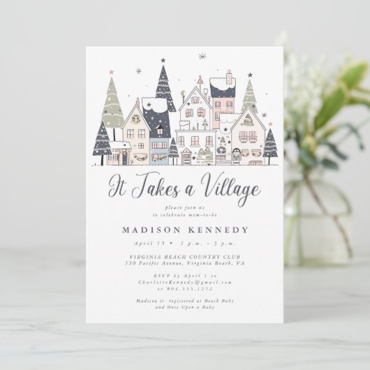 村の雪の赤ん坊のシャワーお洒落が必要 招待状 (スタンド正面)