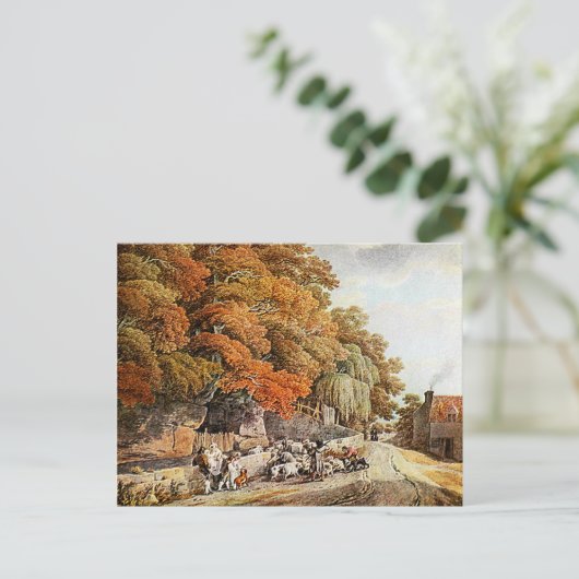 村の風景の水の色絵画のポストカード！ ポストカード (スタンド正面)