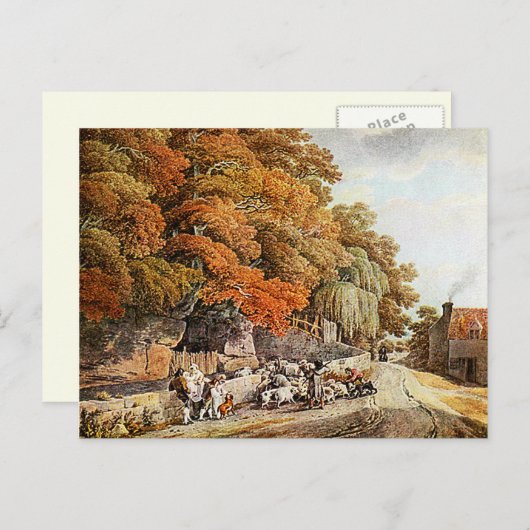 村の風景の水の色絵画のポストカード! ポストカード (正面/裏面)