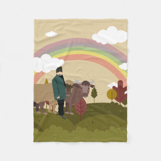 村へ行く途中で フリースブランケット (正面)