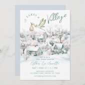 村を挙げてのコウテイヘン　冬のベイビーシャワー 招待状 (正面/裏面)