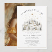 村を挙げての冬のフォトベイビーシャワー 招待状 (正面/裏面)