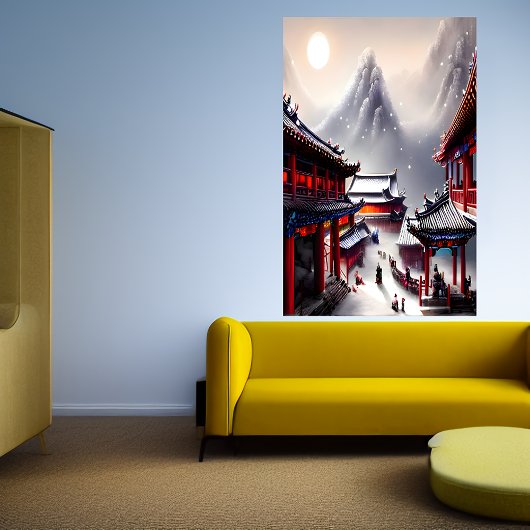 村中国の雪の山 | AI Art ポスター