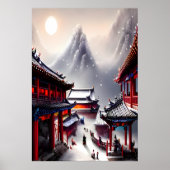 村中国の雪の山 | AI Art ポスター (正面)