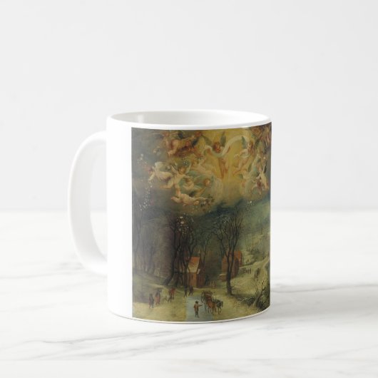 村人たちが森を見つめる冬の風景 コーヒーマグカップ (正面左)