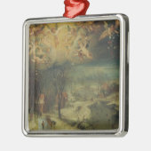 村人たちが森を見つめる冬の風景 メタルオーナメント (左)