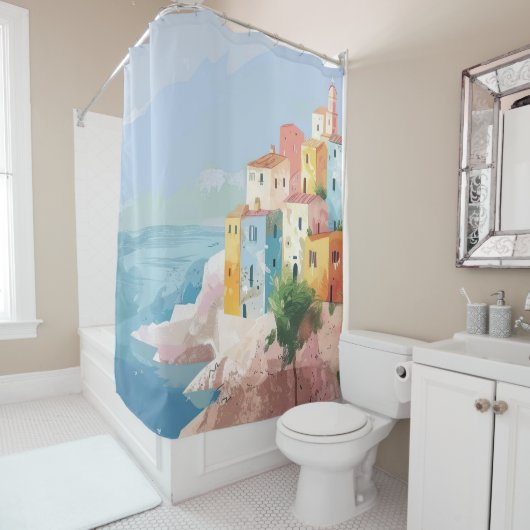 村地中海のの崖のシャワーカーテン シャワーカーテン (インサイチュ)