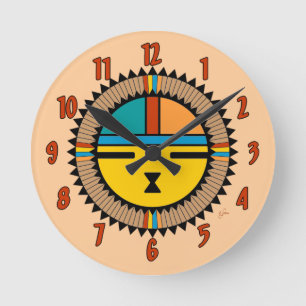 村落Katsina (Kachina)日曜日は直面します ラウンド壁時計
