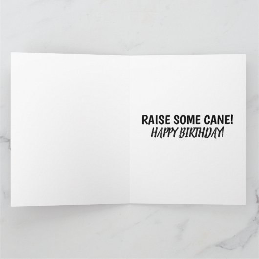 杖おもしろいを持つ丘の男の上の誕生日カード カード (内部)