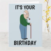 杖おもしろいを持つ丘の男の上の誕生日カード カード (黄色い花)