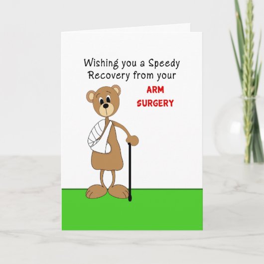 杖が付いている鋳造物の腕の外科挨拶カードくま カード (正面)