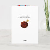 杖と赤ワックスシールモノグラムを持つバレンタインの妖精 シーズンカード (裏面)