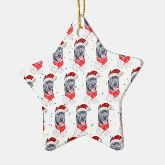 杖のコルソ犬がクリスマススターを育てる セラミックオーナメント (左)