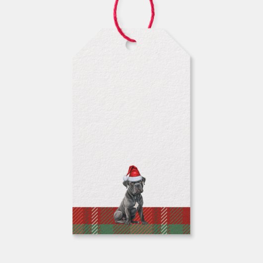 杖のコルソ犬のクリスマスを持つホリデープレイド ギフトタグ (裏面)