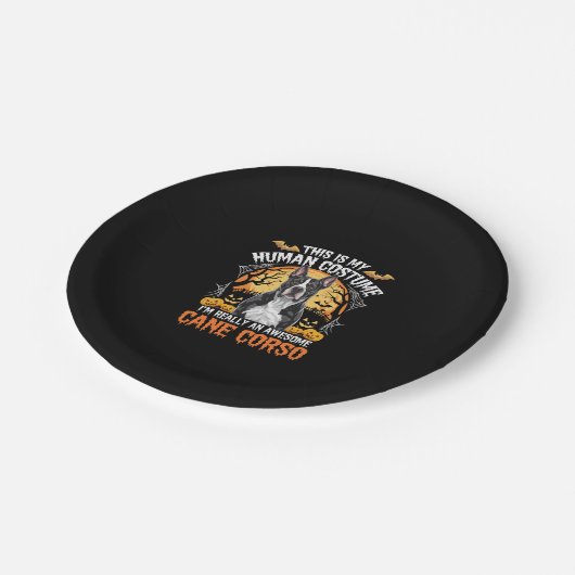 杖のコルソ犬の素晴らし衣装ハロウィーン ペーパープレート (アングル)