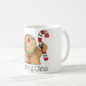 杖のマグを上げているジンジャーブレッドマン コーヒーマグカップ (正面右)