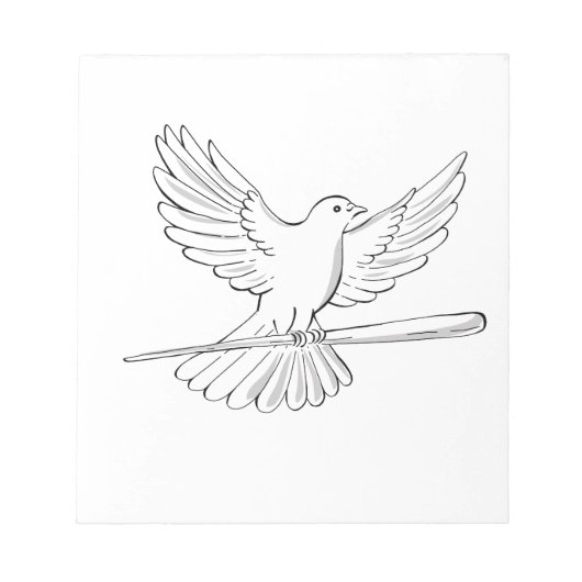 杖を持って飛ぶハトのイラスト ノートパッド (正面)