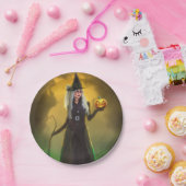 杖を持つハロウィーンの魔女 ペーパープレート (パーティー)