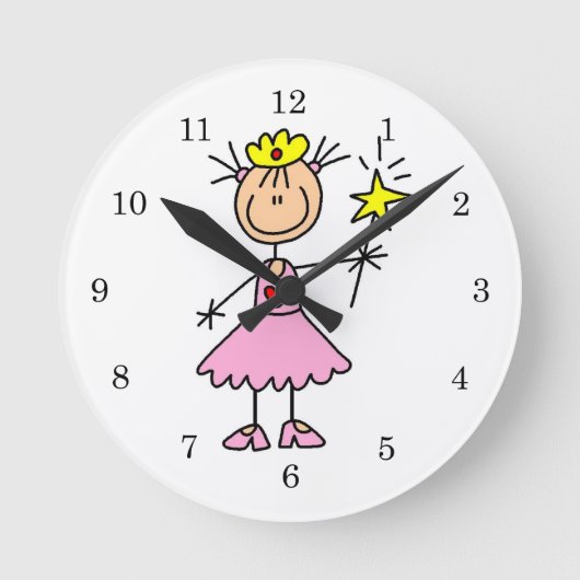 杖を持つプリンセス ラウンド壁時計 (正面)