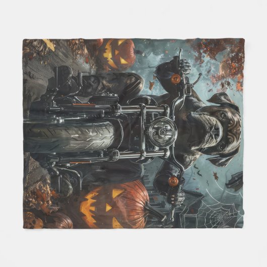 杖コルソ乗用オートバイハロウィンホラー フリースブランケット (正面(横))