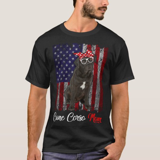 杖コルソ母アメリカ国旗 Tシャツ (正面)