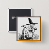 杖ボタンとのヴィンテージのハロウィンの魔法使いの歩く 缶バッジ (正面&裏面)