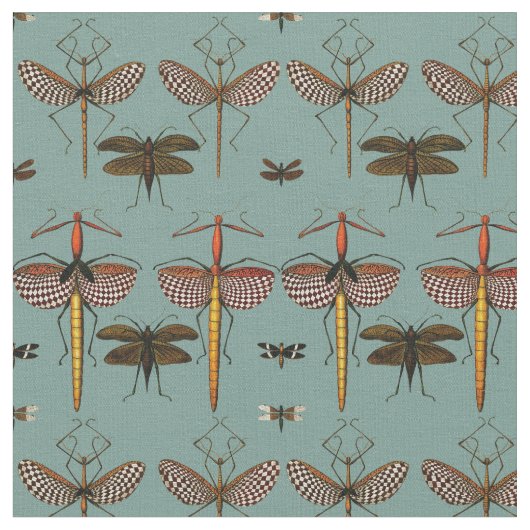 杖、Katydidsおよびトンボ ファブリック (クローズアップ)