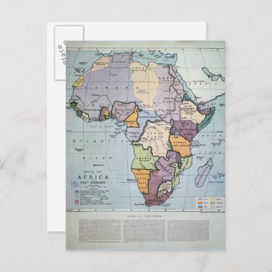 条約境界を示すアフリカの地図， 1891 ポストカード (正面/裏面)