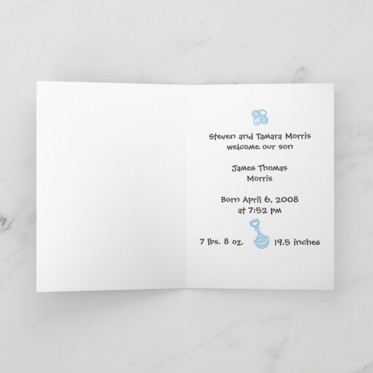 「来た！」 男の赤ちゃん誕生のお知らせ 案内状 (内部)