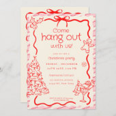 来つるお洒落Red Pink Christmasのパーティー 招待状 (正面/裏面)