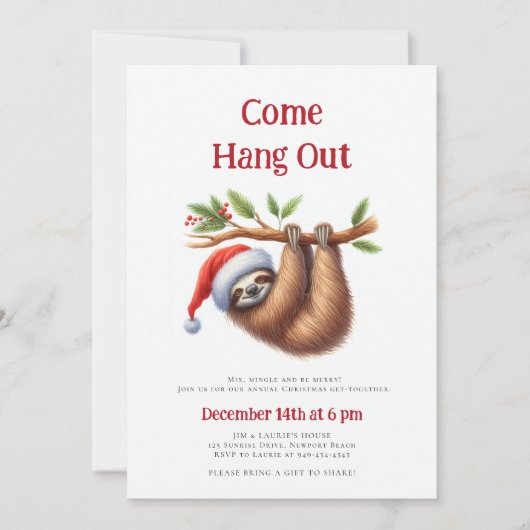 来つるアウトSlothブランチおもしろいクリスマスパーティー 招待状 (正面)