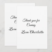 来てくれてありがとう、名前を追加したテキストメッセージ 招待状 (正面/裏面)