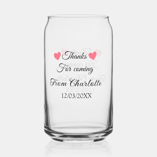 来てくれてありがとう、名前を追加するテキストメッセージ ガラス缶 (正面)