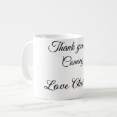 来てくれてありがとう、名前を追加するテキストメッセージ コーヒーマグカップ (正面左)