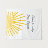 来てくれてありがとう、名前を追加 テキスト メッセージ 太陽 タペストリー (正面(横))