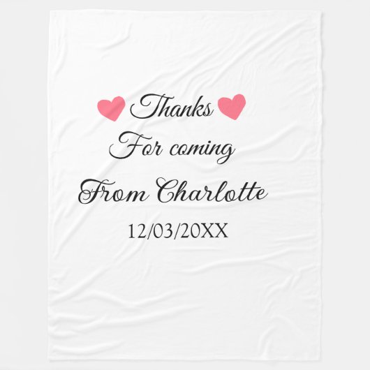 来てくれてありがとう（名前）からのテキストメッセージ フリースブランケット (正面)