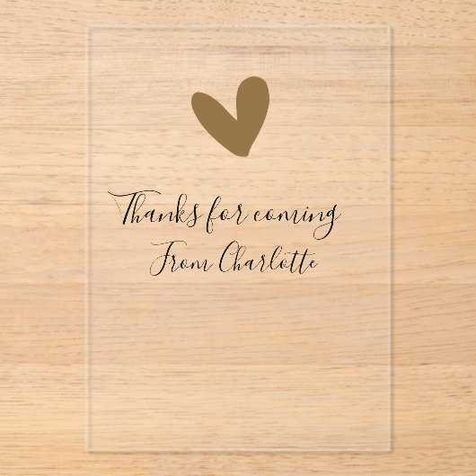 来てくれてありがとう - 名前 - テキストメッセージ - ゴールドハート アクリル招待状 (正面)