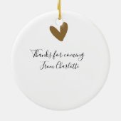 来てくれてありがとう - 名前 - テキストメッセージ - ゴールドハート セラミックオーナメント (裏面)